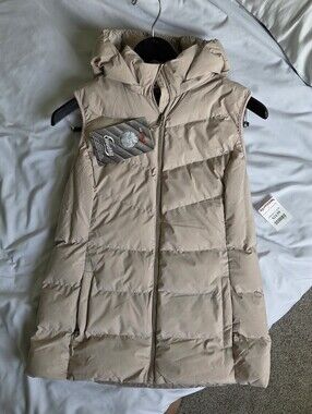 NWT Women's Hooded Puffer Vest - Light Beige Longline Size S